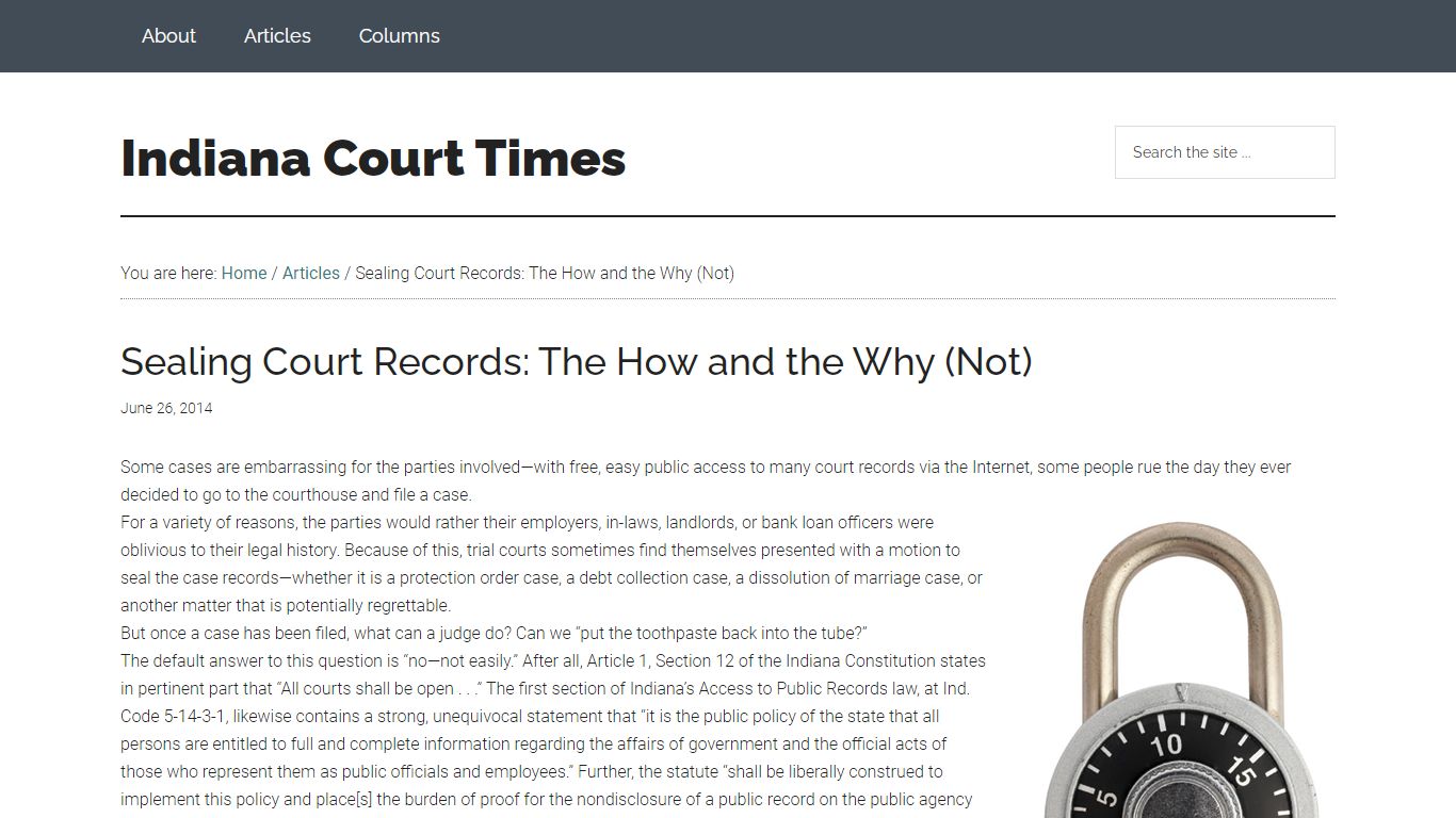 Sealing Court Records: The How and the Why (Not) - Indiana
