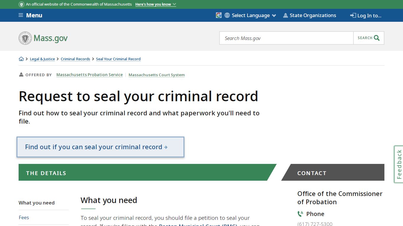 Request to seal your criminal record | Mass.gov