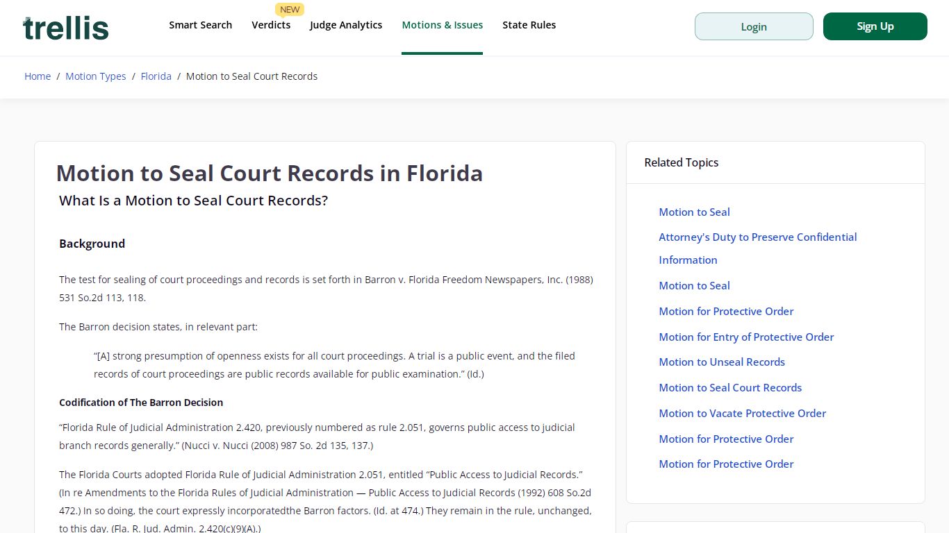 Pre-trial | Motion to Seal Court Records for Florida State Circuit ...